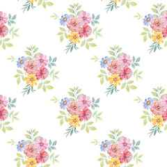 Seamless floral pattern. Ornament of delicate bouquets of flowers. Watercolor illustration of flowers for design, textiles, wallpapers. ready-made seamless background.