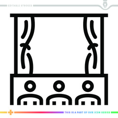 Line icon for theater audiences illustrations with editable strokes. This vector graphic has customizable stroke width.