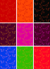 Seamless birds on colorful background. Repeated pattern for fabric print and fashion design. Vector art.