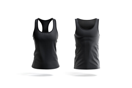 Blank black male and female tank top mockup, front view