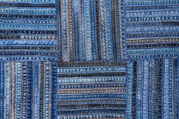 Denim fabric pattern in patchwork style.