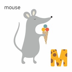 Cute Vector illustration Mouse Isolated for children for Alphabet with letter