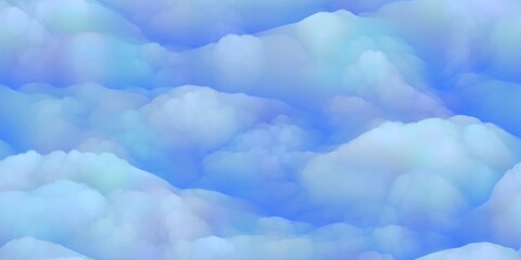 Stylize blue sky seamless background and cartoon fluffy clouds