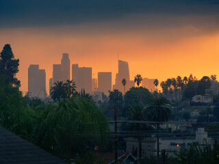 City of Los Angeles downtown skyline at sunset.