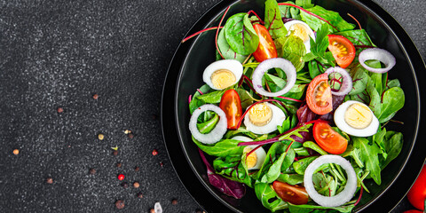 salad quail egg tomato mix leaves vegetable healthy meal food snack on the table copy space food background keto or paleo diet veggie vegan or vegetarian food