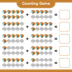 Fototapeta na wymiar Count and match, count the number of Hockey Helmet and match with the right numbers. Educational children game, printable worksheet, vector illustration