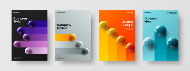 Colorful 3D balls flyer illustration set. Creative company identity A4 vector design layout bundle.