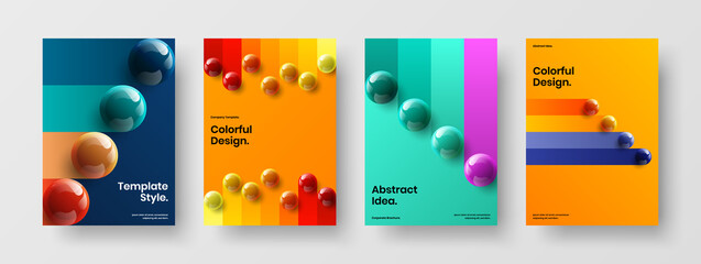 Creative journal cover A4 design vector template bundle. Original 3D balls company identity concept set.