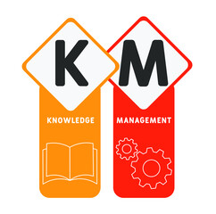 KM - Knowledge Management acronym. business concept background. vector illustration concept with keywords and icons. lettering illustration with icons for web banner, flyer, landing pag