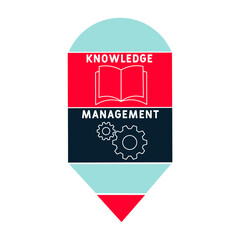 KM - Knowledge Management acronym. business concept background. vector illustration concept with keywords and icons. lettering illustration with icons for web banner, flyer, landing pag