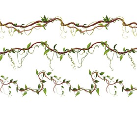 Seamless liana or vine pattern for 2d games. Jungle tropical climbing plants. Cartoon vector illustration. - obrazy, fototapety, plakaty