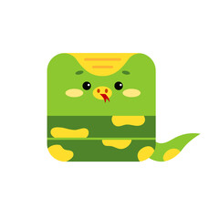 Square cute snake chinese zodiac animal face icon isolated on white background. Cartoon square shape kawaii zoo avatar for kids character. Vector flat clip art illustration mobile ui game application