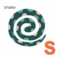 Snake vector Illustration for kids Zoo Alphabet for children with letter Isolated background