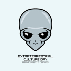 Extraterrestrial Culture Day vector. Happy gray alien head cartoon character. Smiling Extraterrestrial vector icon. The second Tuesday in February. Important day