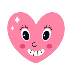 Cute heart character in retro style with eyes. Hippie, psychedelic, retro and vintage style. Vector illustration