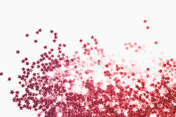Pink glittering stars on light gray background in vintage colors