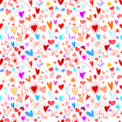 Vector seamless love symbol pattern, with stylish hearts and word "Love"