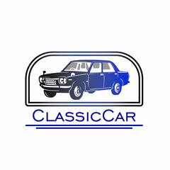 classic old car logo, silhouette of blue car vrctor illustration