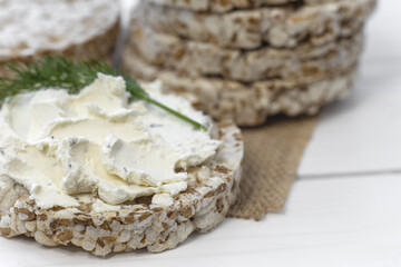 Crispy wheat crackers with a dill and spread. Natural Diet Bread