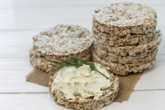 Crispy wheat crackers with a dill and spread. Natural Diet Bread