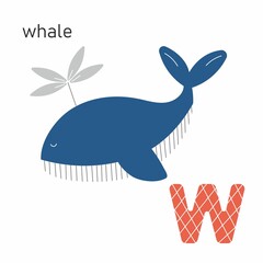 Alphabet for Children Letter W Little Blue Whale illustration