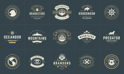 Camping logos and badges templates vector design elements and silhouettes set