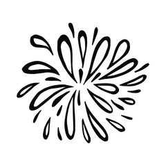 Doodle water splash in vintage style on white background. Black vector hand drawn sketch illustration. Sun, starburst, sparkle, sunburst set. Line sparkle explosion. Marker handdrawn line. Retro spark