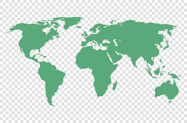 vector illustration of green colored world map on transparent background	
