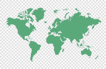 vector illustration of green colored world map on transparent background	
