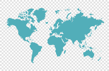 vector illustration of blue colored world map on transparent background	
