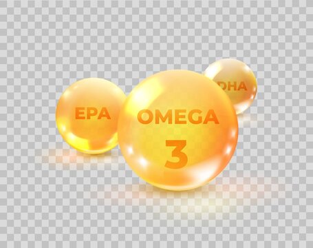 Omega 3. 3d EPA And DHA Molecular Fish Oil, Omega3 Three Isolated Nutritivos, Clear Molecule Natural Vitamin, Realistic Collagen Vector