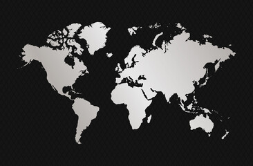 vector illustration of silver colored world map on black background	
