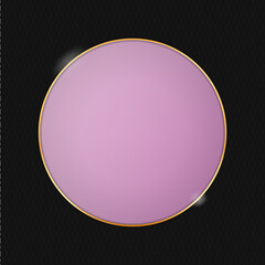 pink colored round banner with metal gold frame on black background