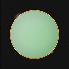 green colored round banner with metal gold frame on black background