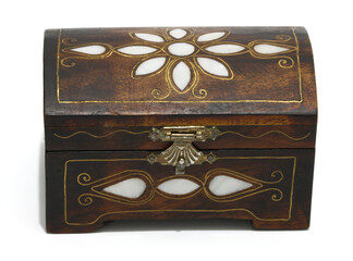 White mother of pearl inlaid jewellery box on the white background