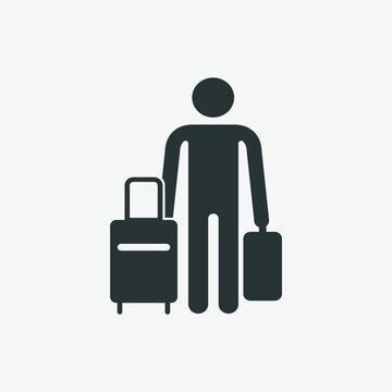 passenger, tourist, traveler with baggage, luggage icon vector isolated 