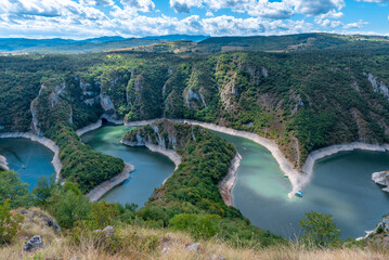 Beautiful meander Uvac lake special natural reserve under the Serbia state's protection and habitat of griffon vultures - 485548957