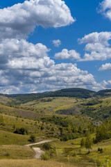 Naklejka premium Natural mountain meadow country style with cloudy sky