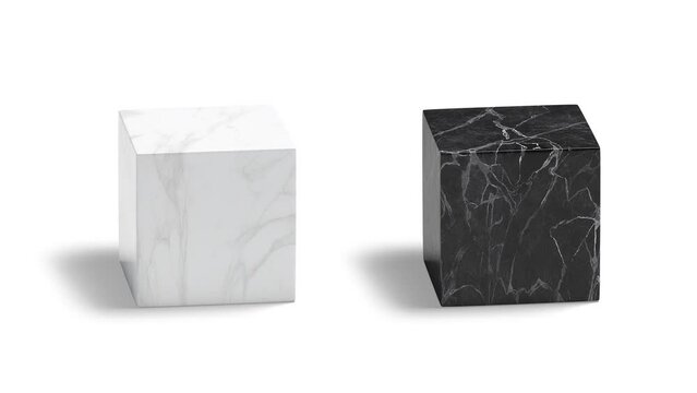 Blank marble black and white cube mockup, looped rotation