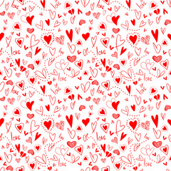 Vector seamless love symbol pattern, with stylish hearts and word "Love"