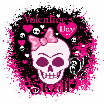 valentine skull with heart, grunge vintage design t shirts