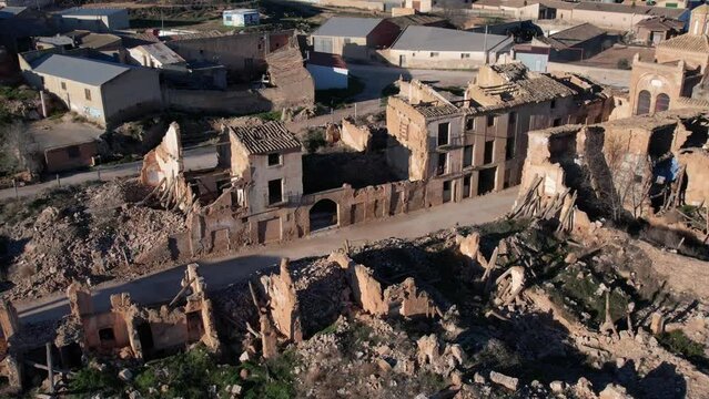 Aerial view of the spanish old city of Belchite, destroyed in the spanish Civil War