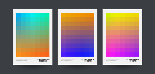 Modern geometric poster set. Gradients with Low resolution effect. Vector illustration.