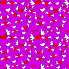 Vector seamless love symbol half-drop pattern, with stylish hearts 