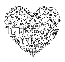 Set Vector Illustration Hand-Drawn Sketchy Fairy Tale Princess Tiara Crown Doodle Design Elements Set Vector Illustration. Cliparts for invitation, ad, book