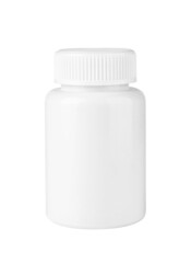 Blank packaging white plastic jar for pills isolated