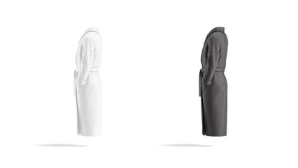 Blank black and white hotel bathrobe mockup, looped rotation