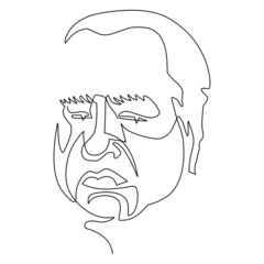 Portrait of a stern elderly man. Continuous line drawing illustration