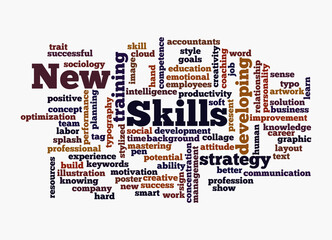 Obraz premium Word Cloud with NEW SKILLS concept, isolated on a white background