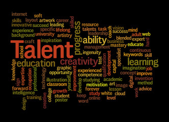 Word Cloud with TALENT concept, isolated on a black background